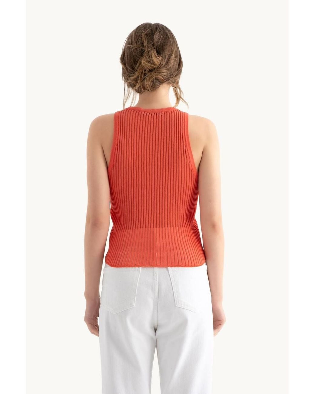 Hiccup Red Round Neck Ribbed Mesh Tank Top