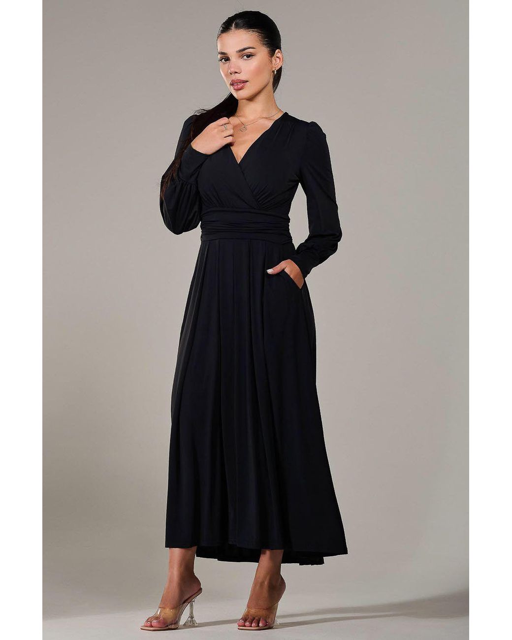 Jolie Moi Black Petite Long Sleeve Soft Silky Jersey Max
