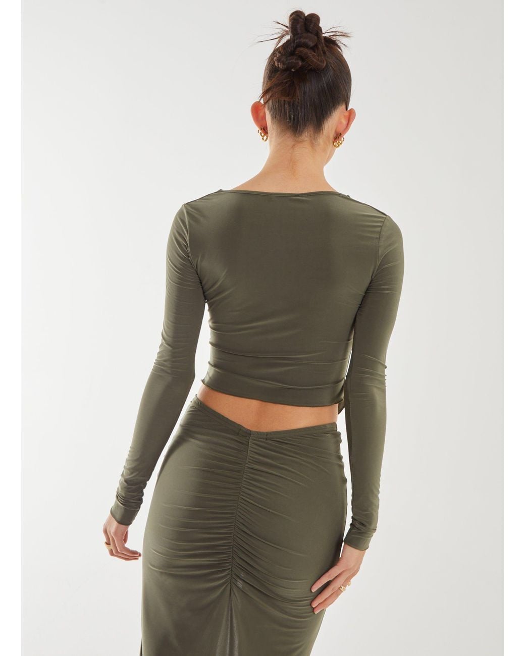 Pink Vanilla Green Slinky Ruched Butterfly Top