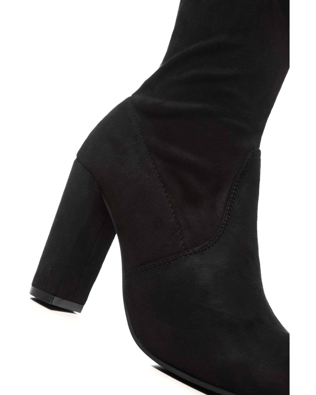 Miss Diva Black Cinda Block Heel Slim Over Knee Faux Suede Boots
