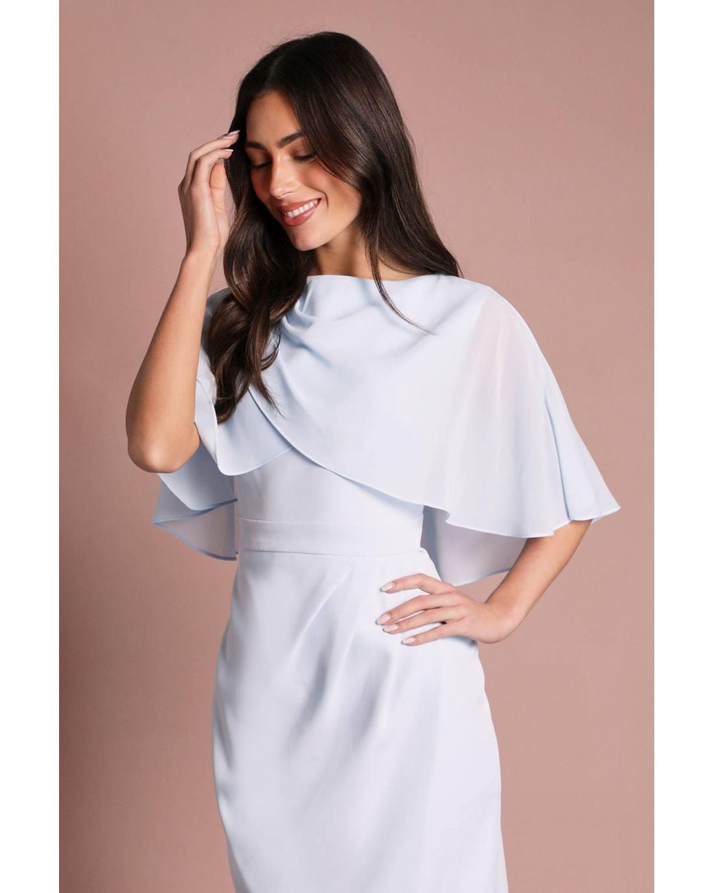 Coast Brown Chiffon Cape Pencil Dress