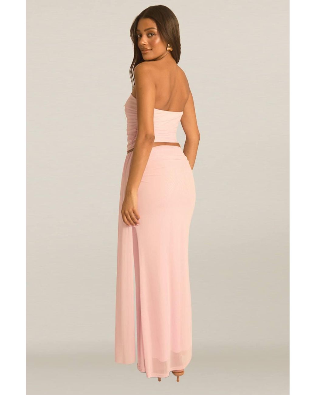Rebellious Fashion Natural Mesh Bandeau Top & Maxi Skirt Co-Ord Set
