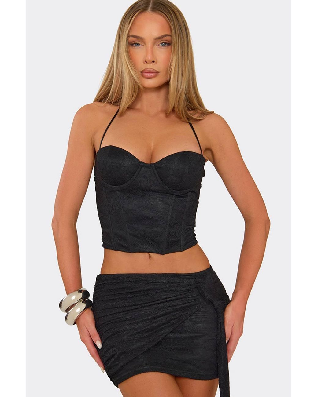 EGO Blue Drape Lace Low Rise Mini Skirt