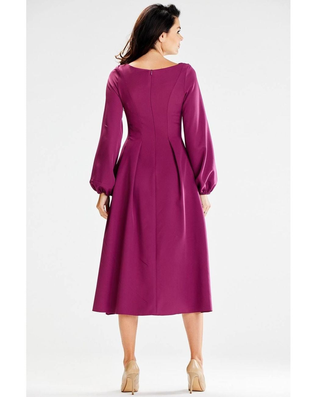 Love Lace Purple Boat Neck Long Sleeve Elegant Midi Dress