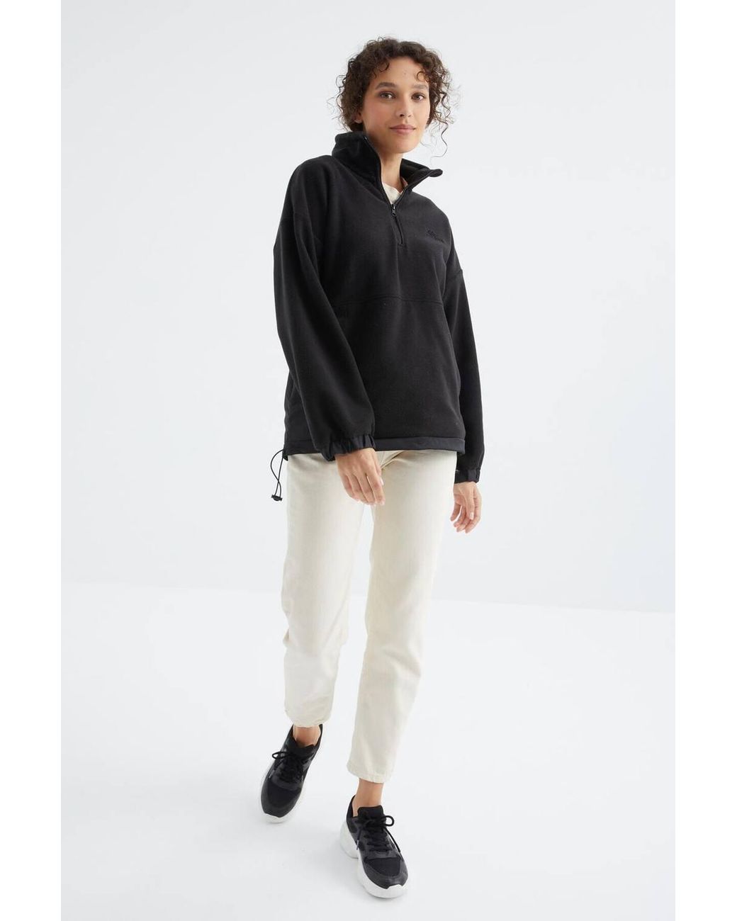 TOMMY LIFE Black Oversized Half-Zip Plush Sweatshirt