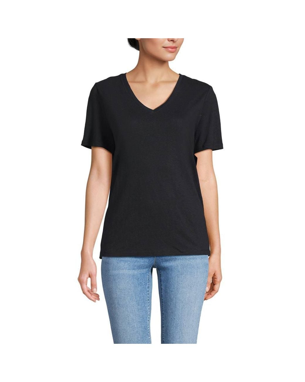 Lands' End Black Linen Blend V-Neck T-Shirt