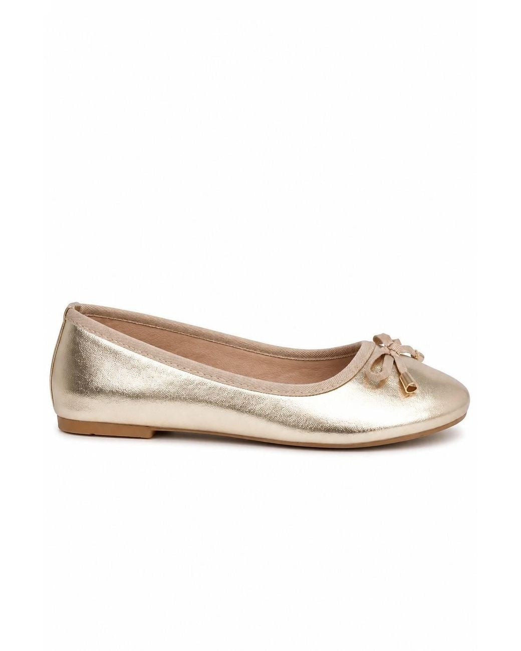 Spot on Natural Metallic Bow Detail Ballet Pumps