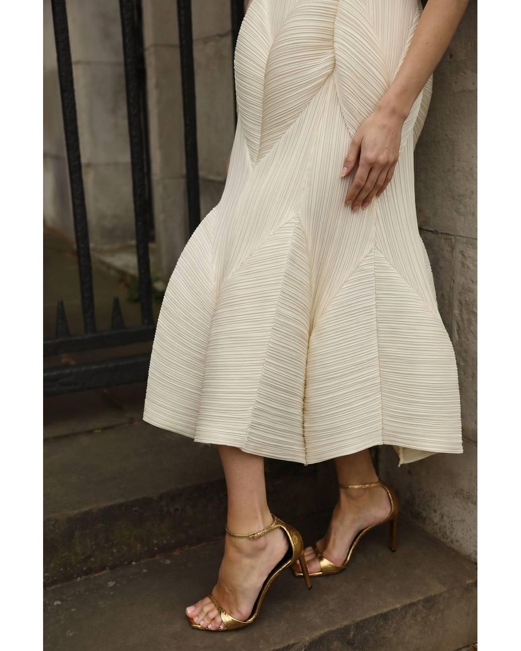 CY Black Sculptural Pleated Midi Dress With Structured Panels