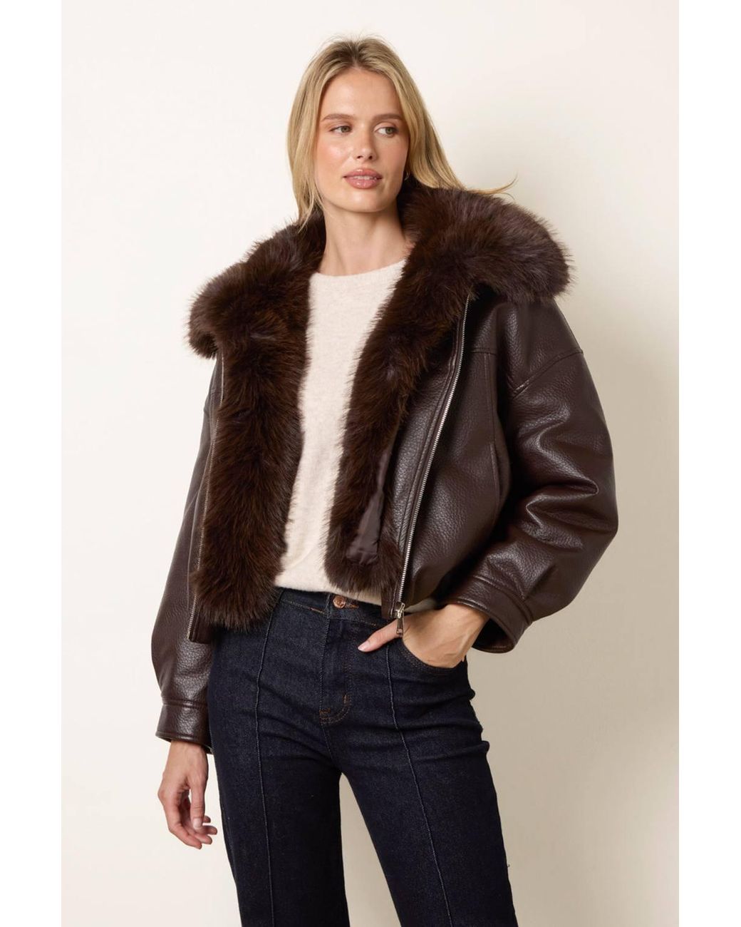 Blue Vanilla Brown Long Sleeve Turtleneck Jacket