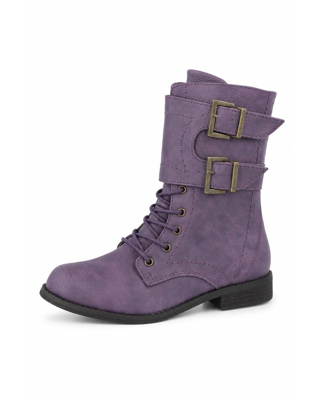 Spot on Blue Buckle Detail Lace Up Mid Calf Boots