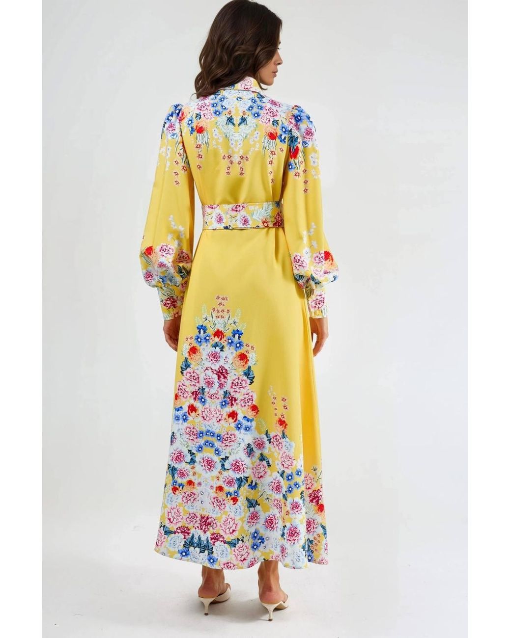 Msn-Collection White Floral Maxi Dress With Button Closure