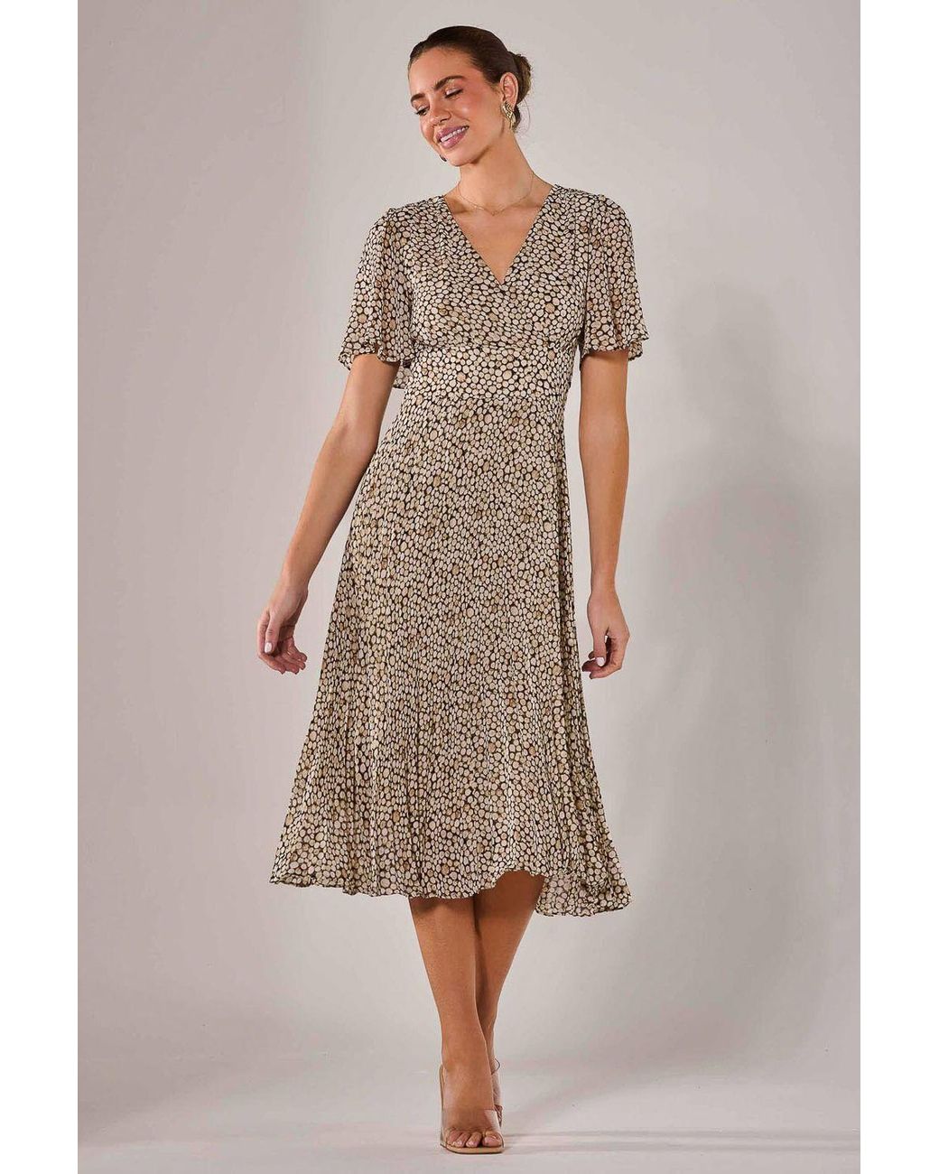Jolie Moi Natural Chiffon Pleated Wrap Midaxi Dress