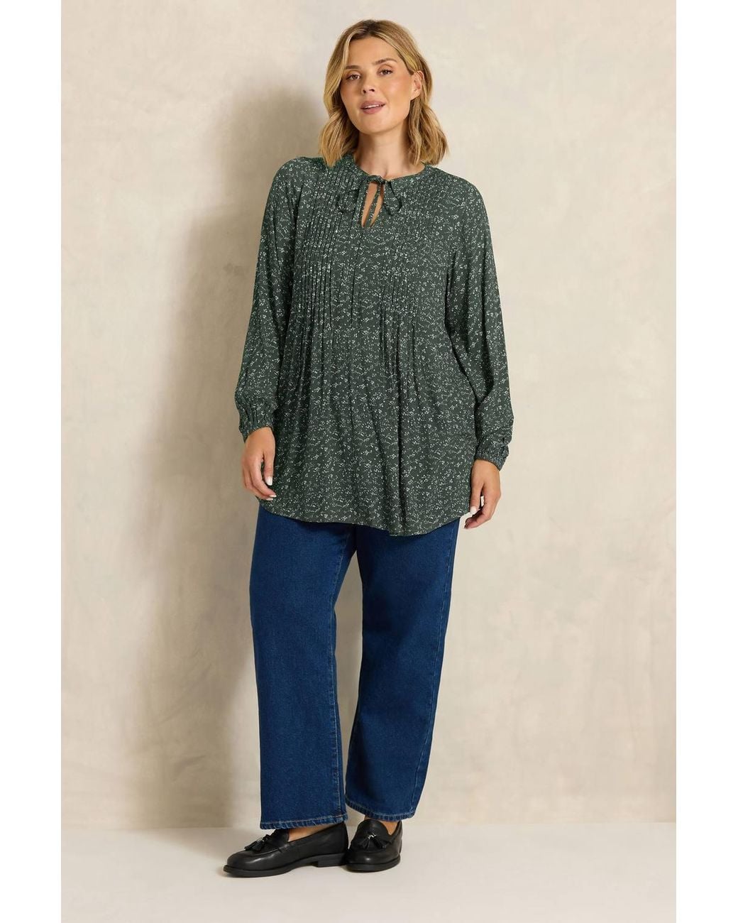 Evans Green Ditsy Tie Neck Blouse