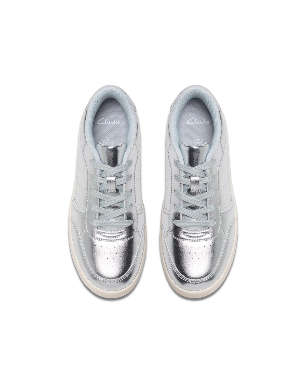 Clarks White Barley Step Youth Metallic Trainers, Lace Up