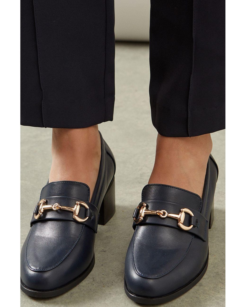 Wallis Blue Wide Fit Lydia Snaffle Trim Apron Front Medium Heeled Loafers