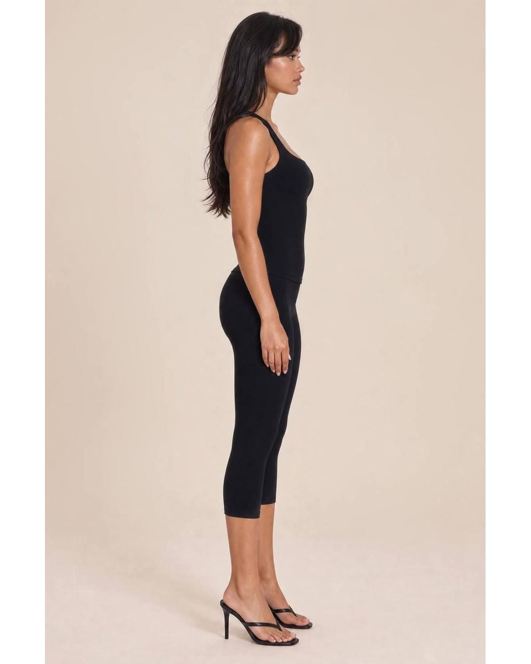 LemonLunar Blue Square Neck Double-Layer Stretch Tank Top
