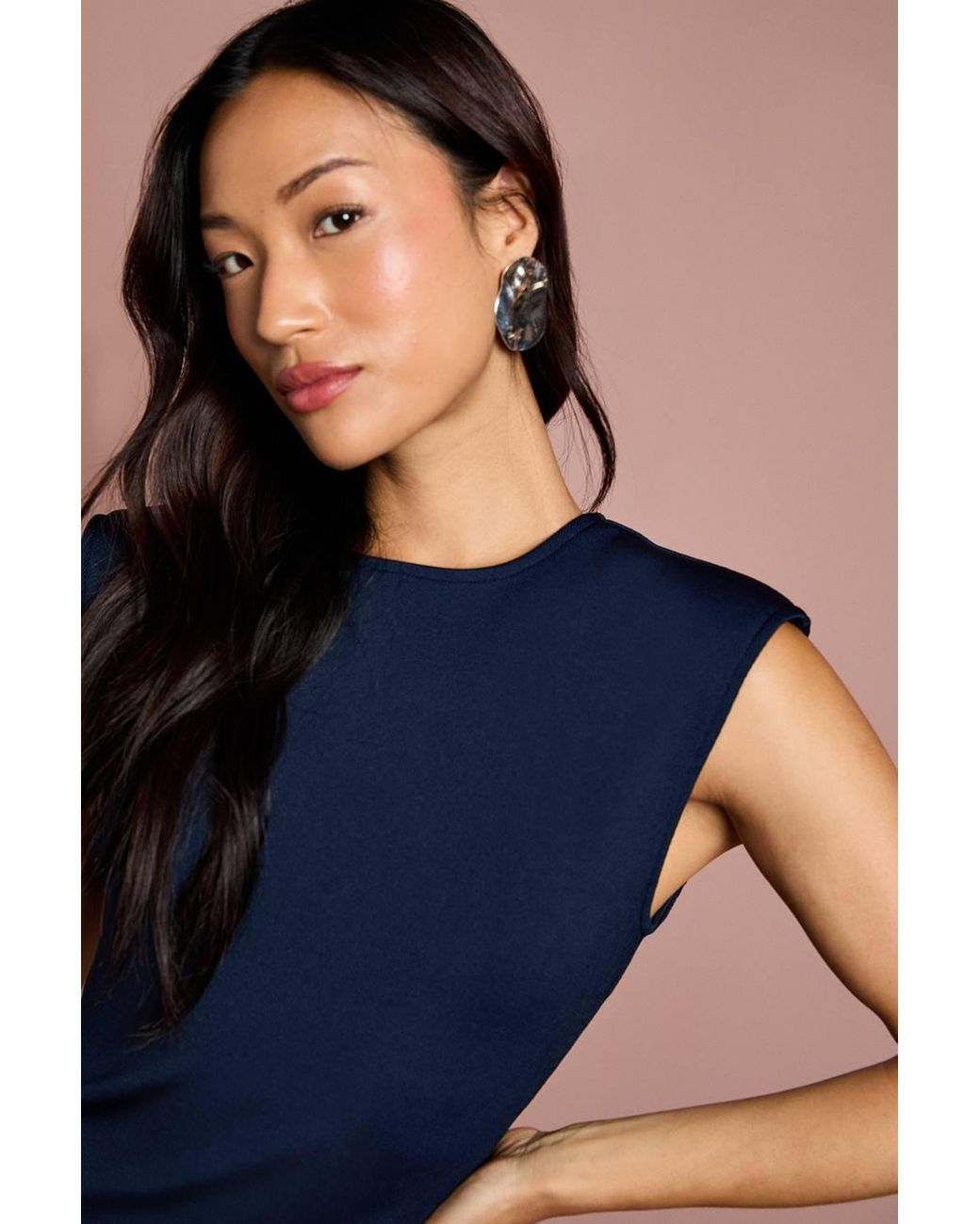 Coast Blue Bandage Knit Fringed Hem Midi Dress