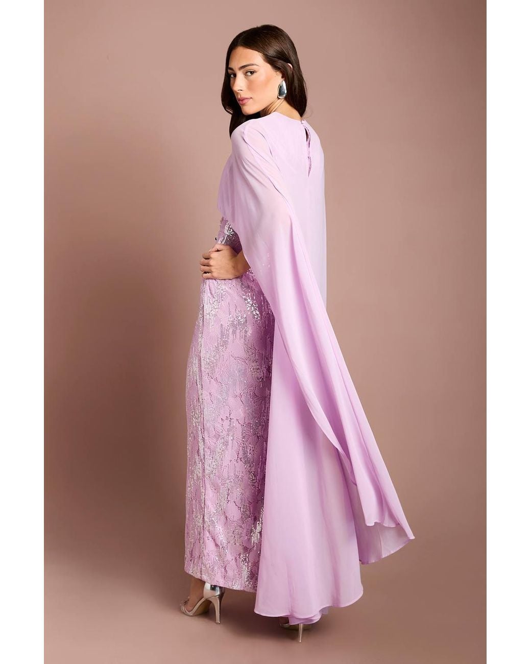 Coast Pink Cape Sleeve Sequin Maxi Dress