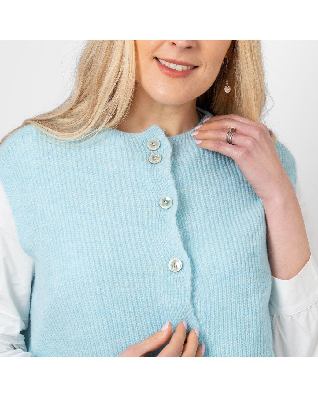 SARTA White Light Wool Blend Button Up Knitted Tank Top
