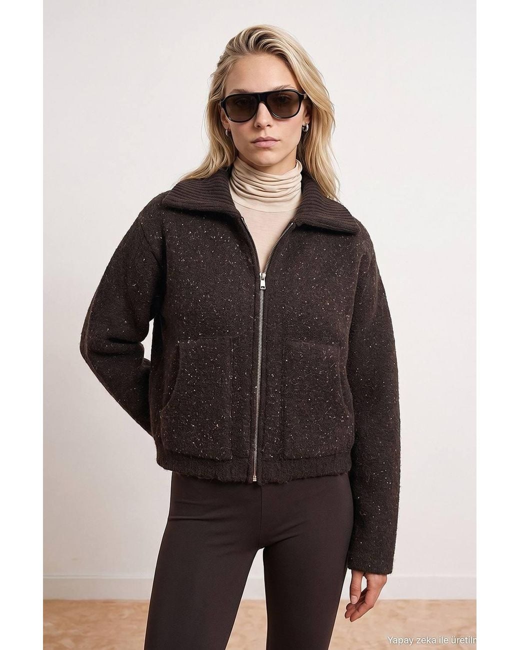 Dilvin Brown Wool-Blend Cardigan