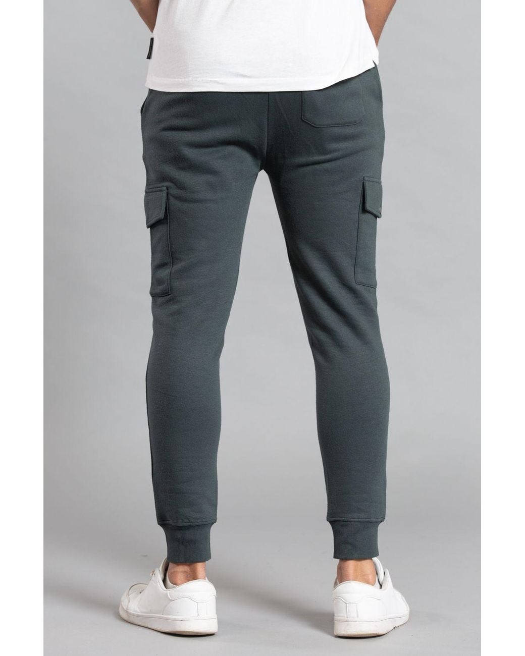 Tokyo Laundry Gray Cotton Blend Joggers With Cargo-Style Pockets for men