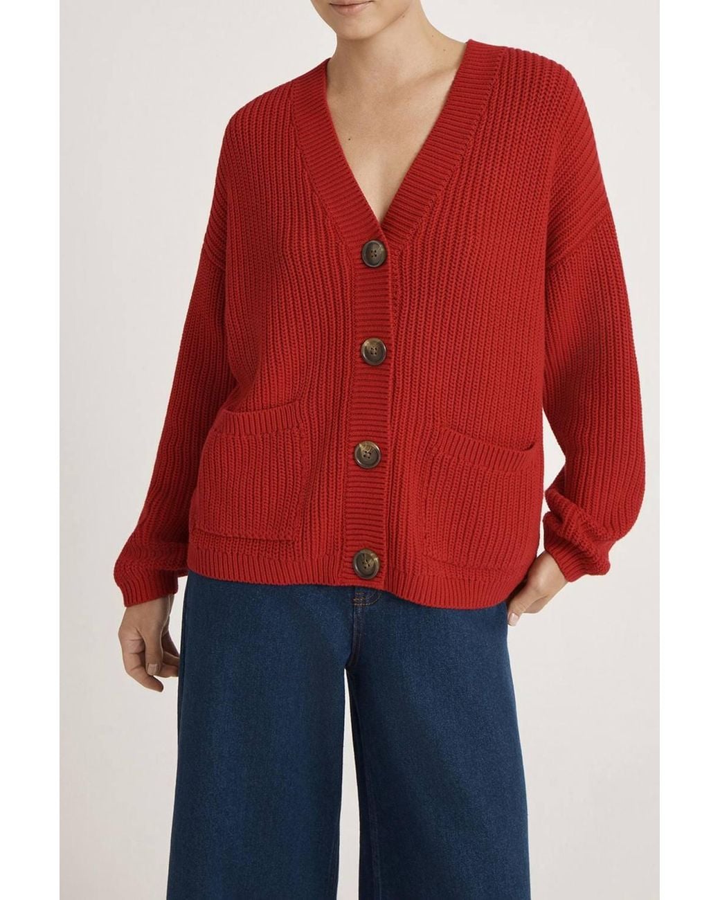 Finery London Red Estella V Neck Knitted Cardigan