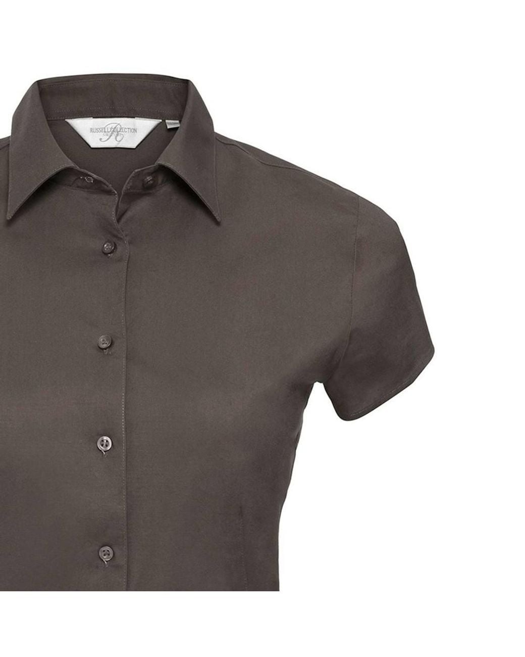 Russell Collection Gray Stretch Easy-Care Fitted Short-Sleeved Shirt