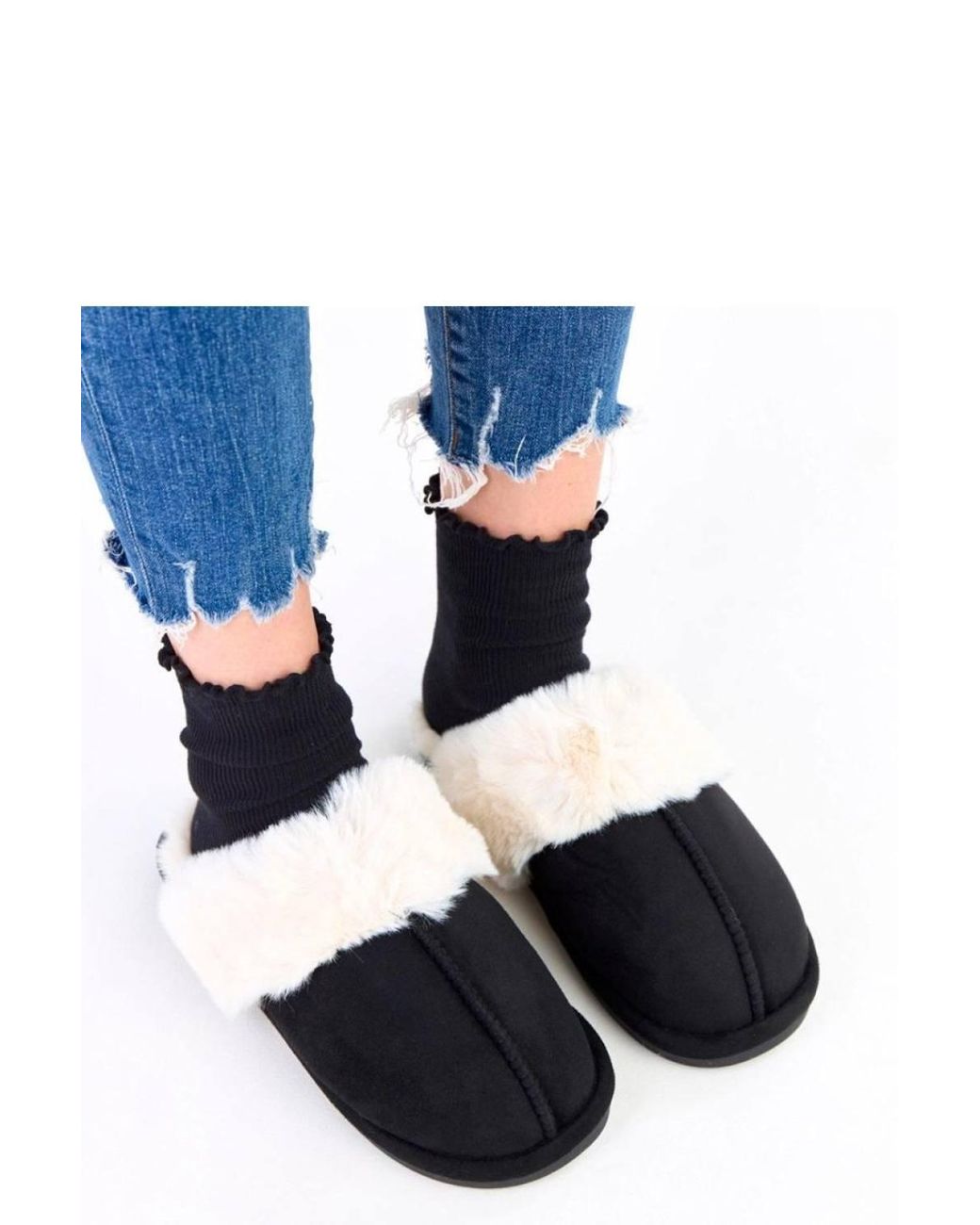 Love Lace Blue Fur Lined Slip On Slippers With Warm Insulated Insole Comfort