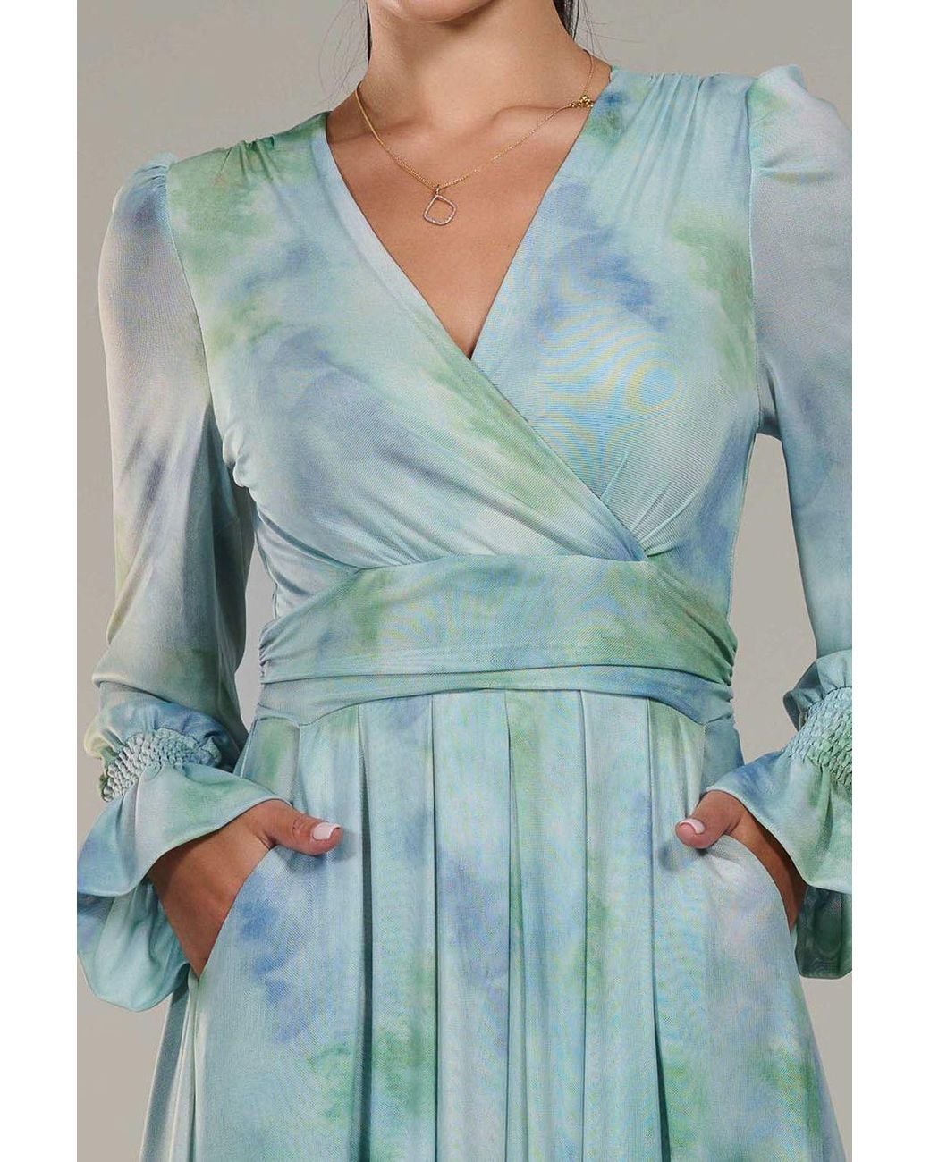 Jolie Moi Blue Petite Long Sleeve Mesh Maxi Dress