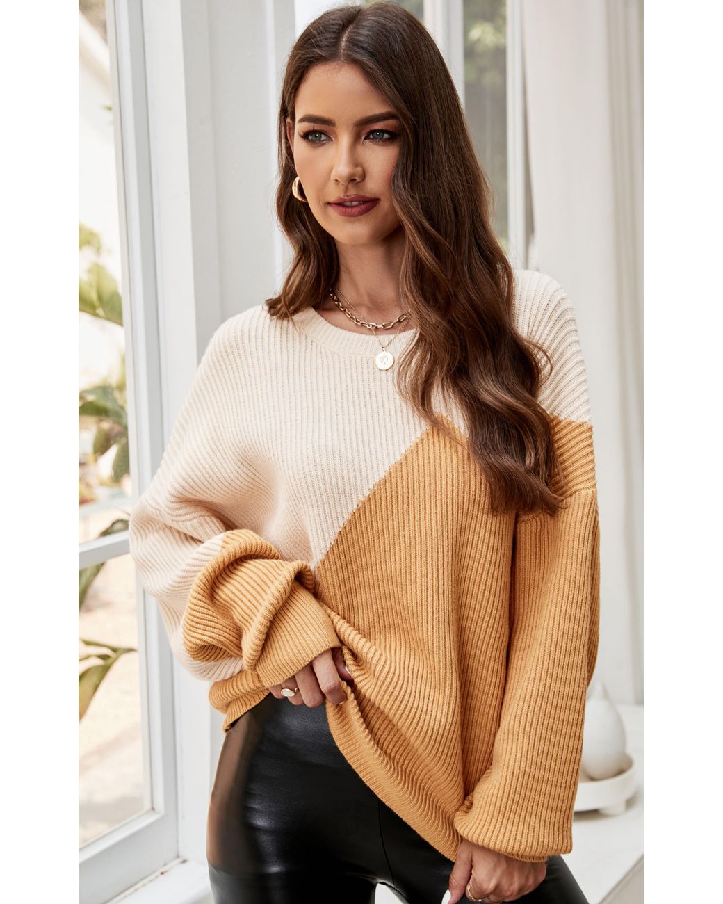 FS Collection Black Block Colour Relaxed Knit Jumper Top