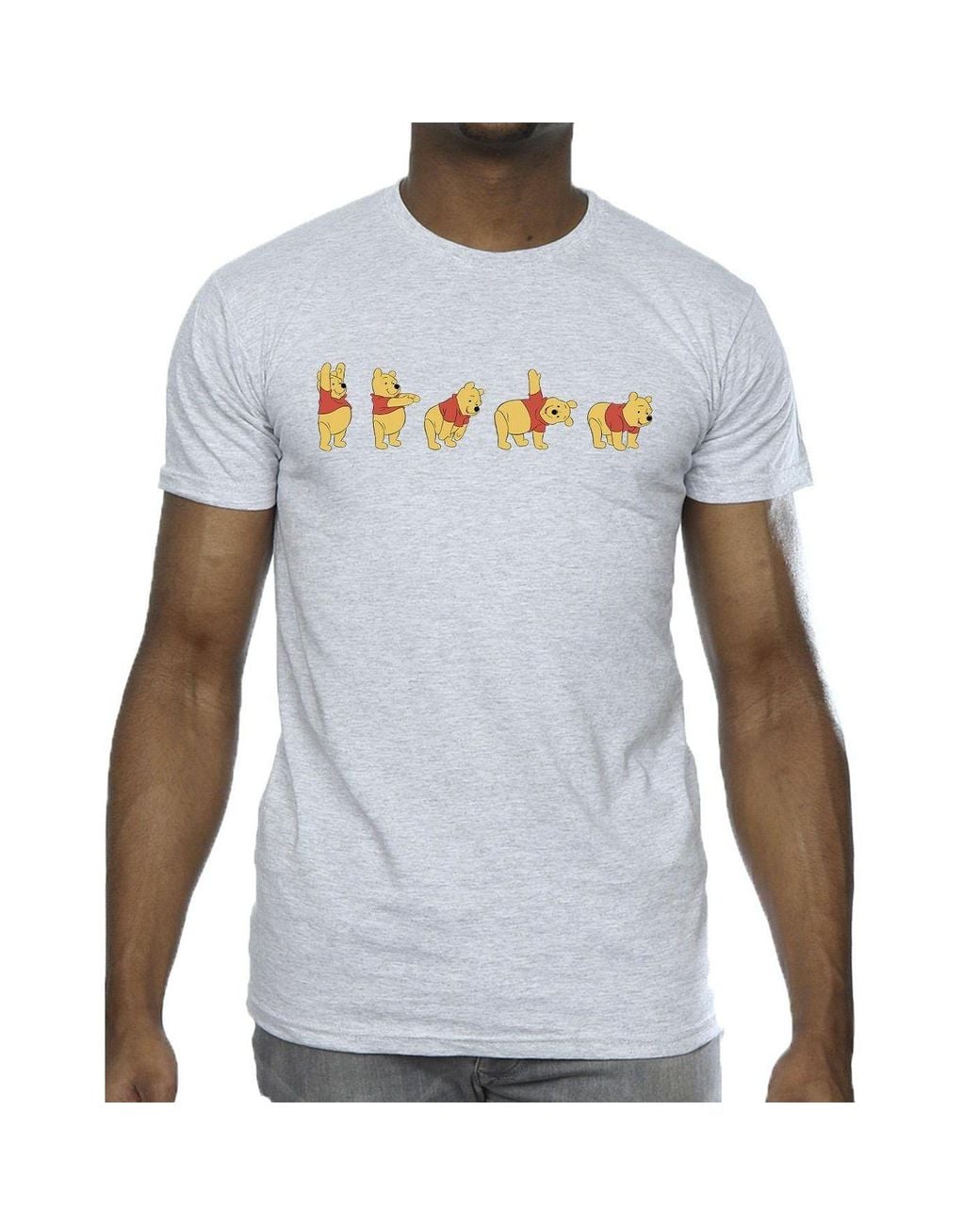 Disney White Winnie The Pooh Stretching T-Shirt for men