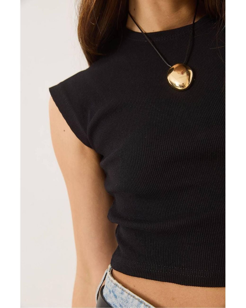 Bianco Lucci Black Crew Neck Crop T-Shirt