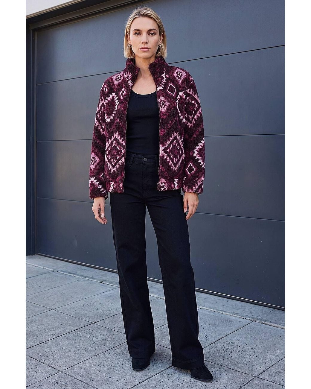 Roman Purple Aztec Zip Fleece Jacket