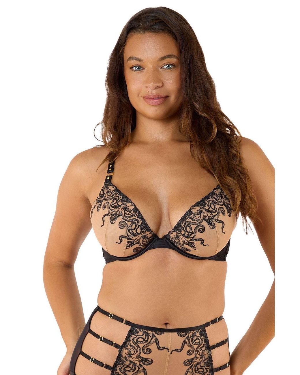 Playful Promises Black Octopus Embroidery Plunge 'Bra'