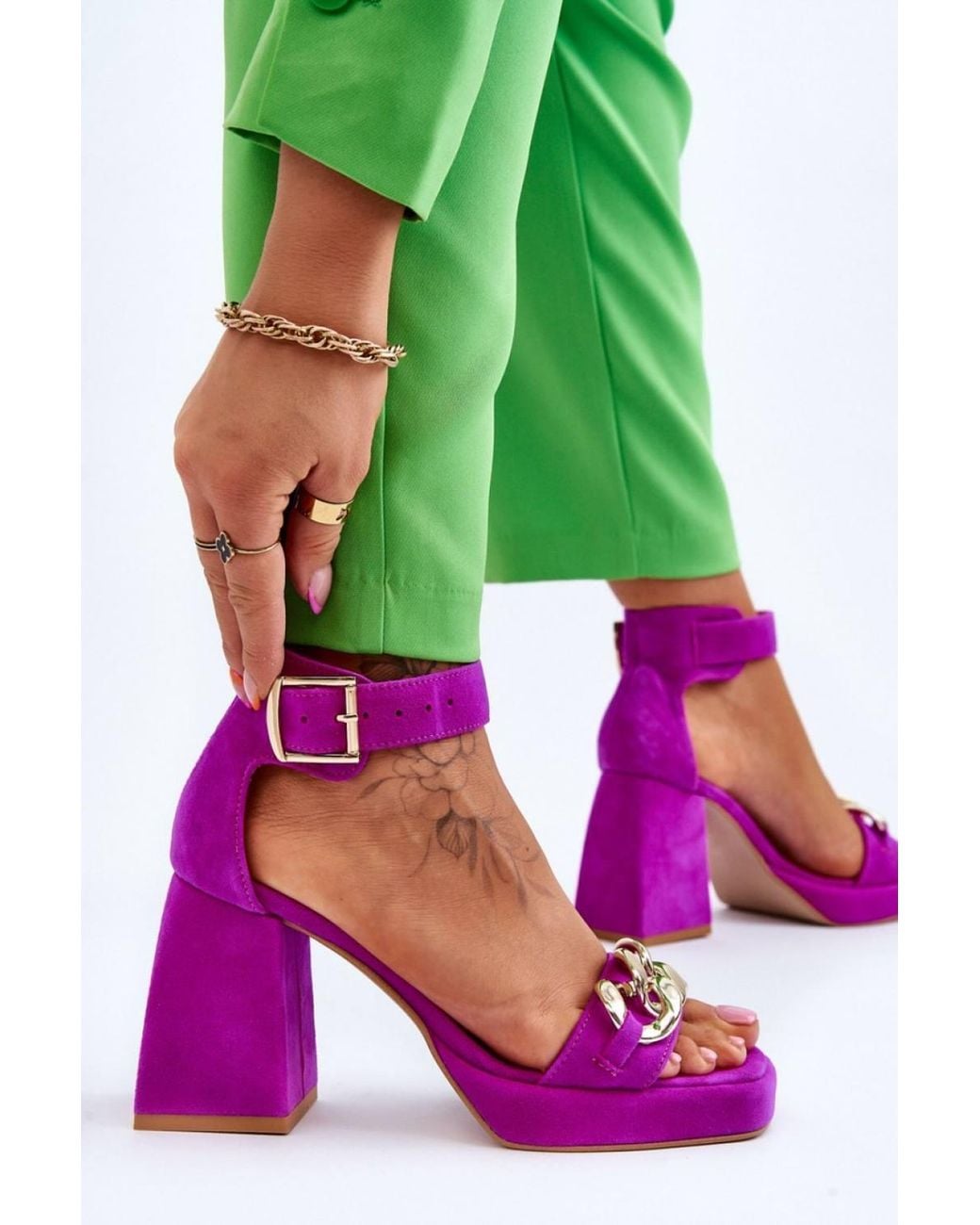 Love Lace Green Padded Platform Heeled Sandals With Buckle