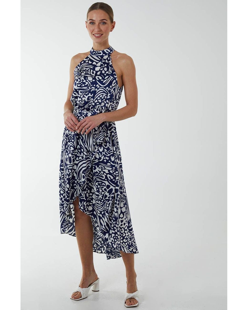Blue Vanilla Blue Halter Midi Wrap Dress