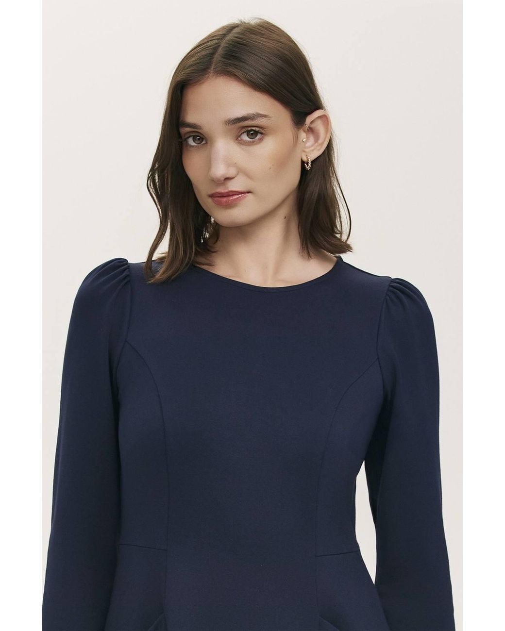 Finery London Blue Felice Ponte Jersey Midi Dress