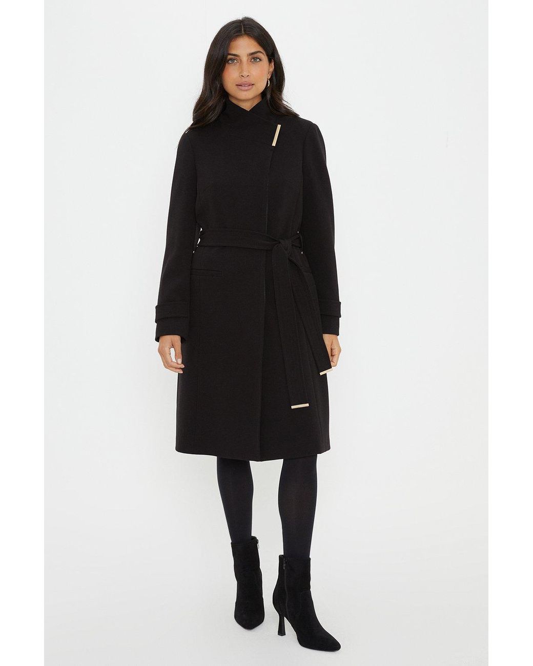 Wallis Black Smart Wrap Belted Coat Lyst UK