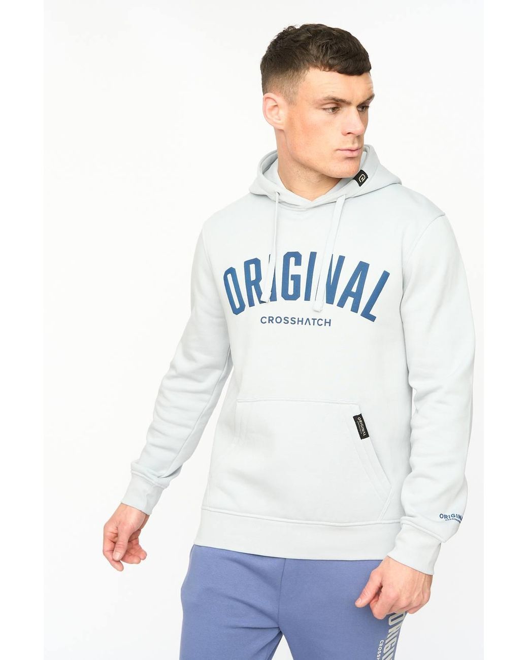 Crosshatch White Kensby Overhead Hoodie With Puff Print Branding for men
