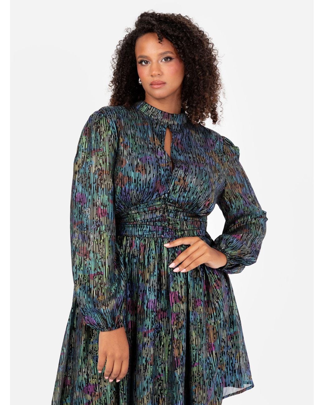 Lovedrobe Multicolor Metallic Long Sleeve Mini Dress