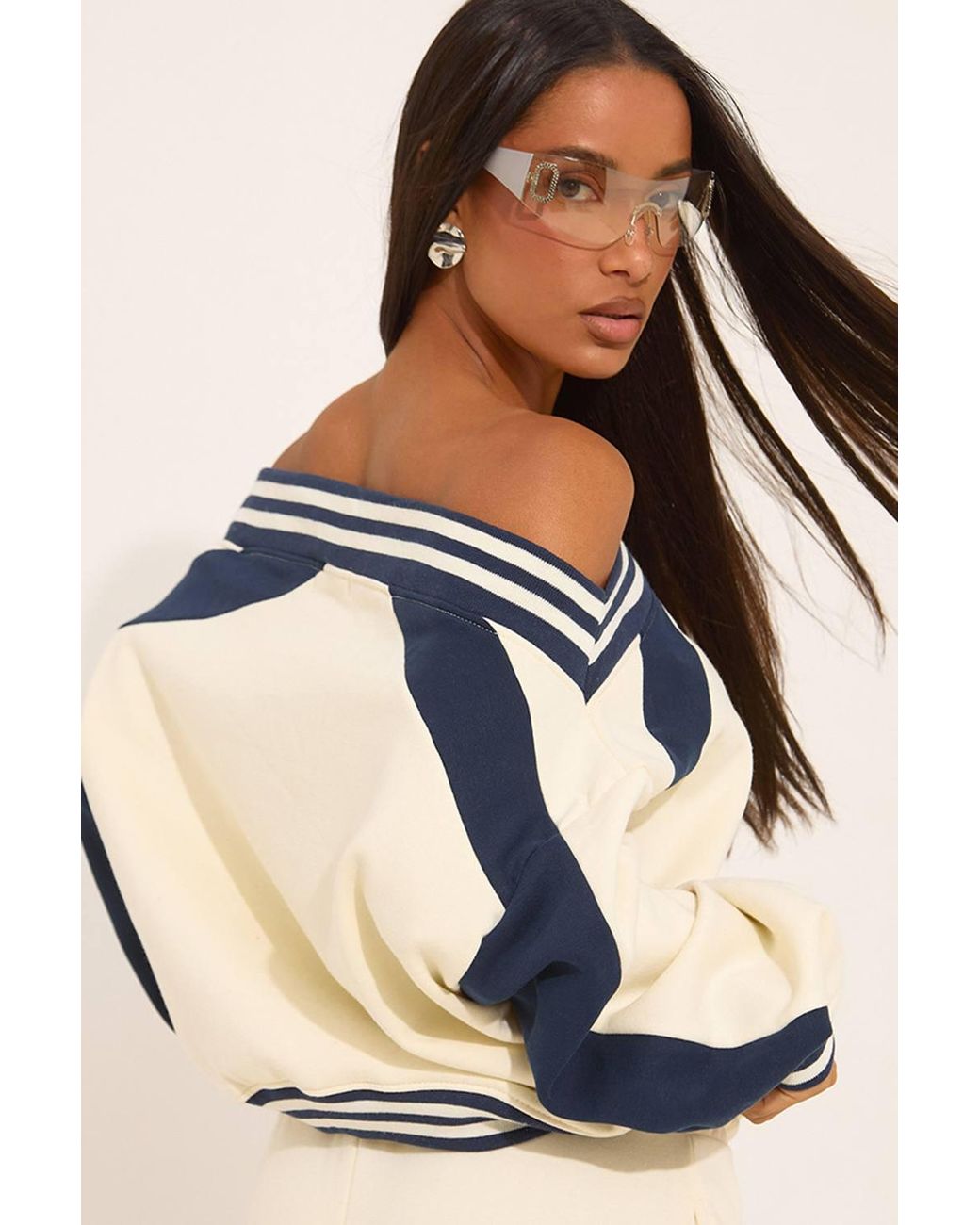 EGO Blue Long Sleeve Contrast Striped Sweatshirt
