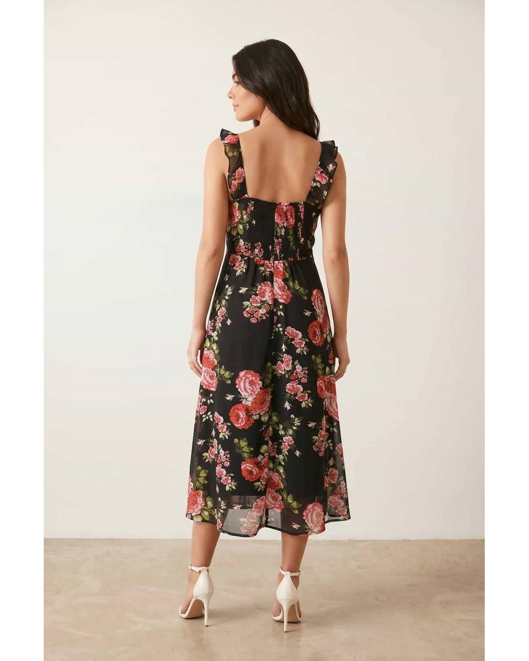 Style Cheat Black Strappy Rose Print Dress