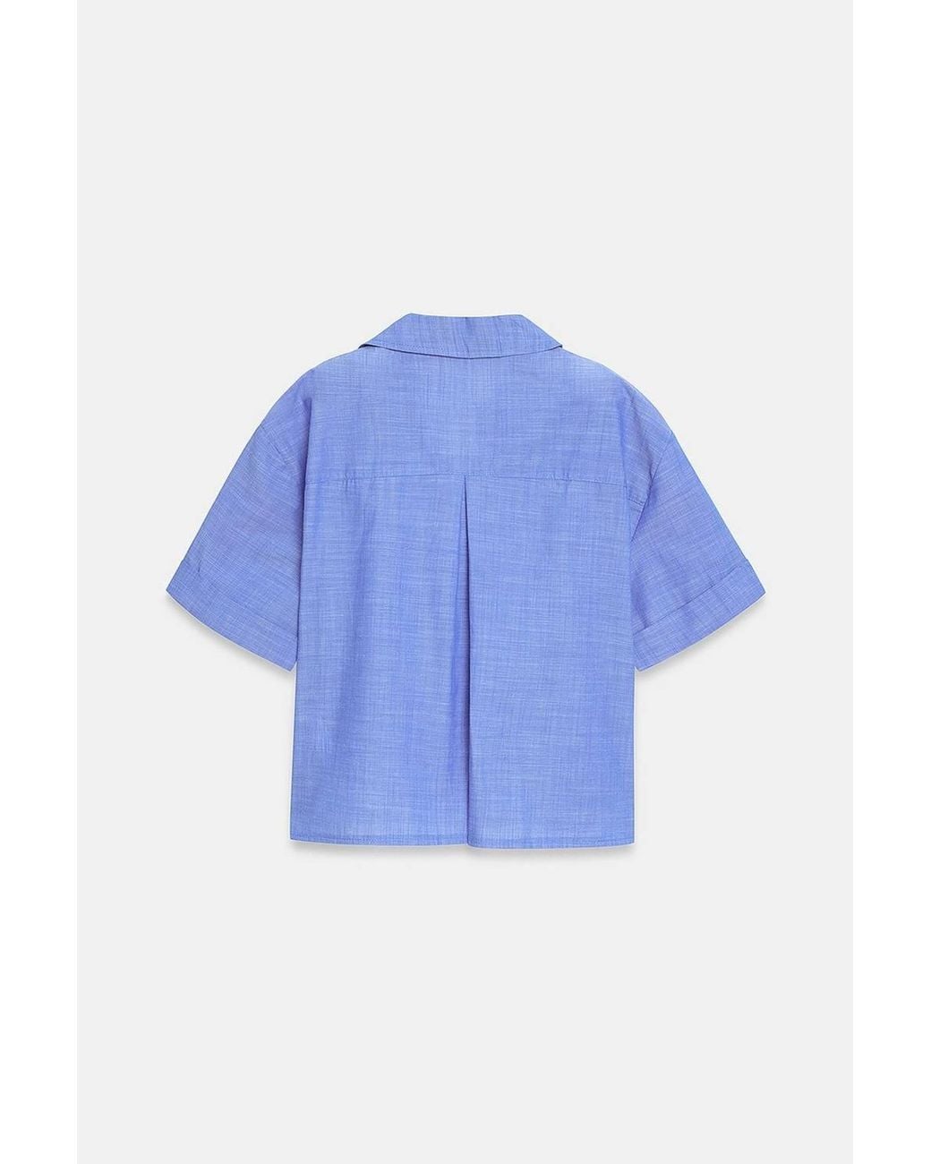 Dilvin Blue Cotton Poplin Crop Shirt