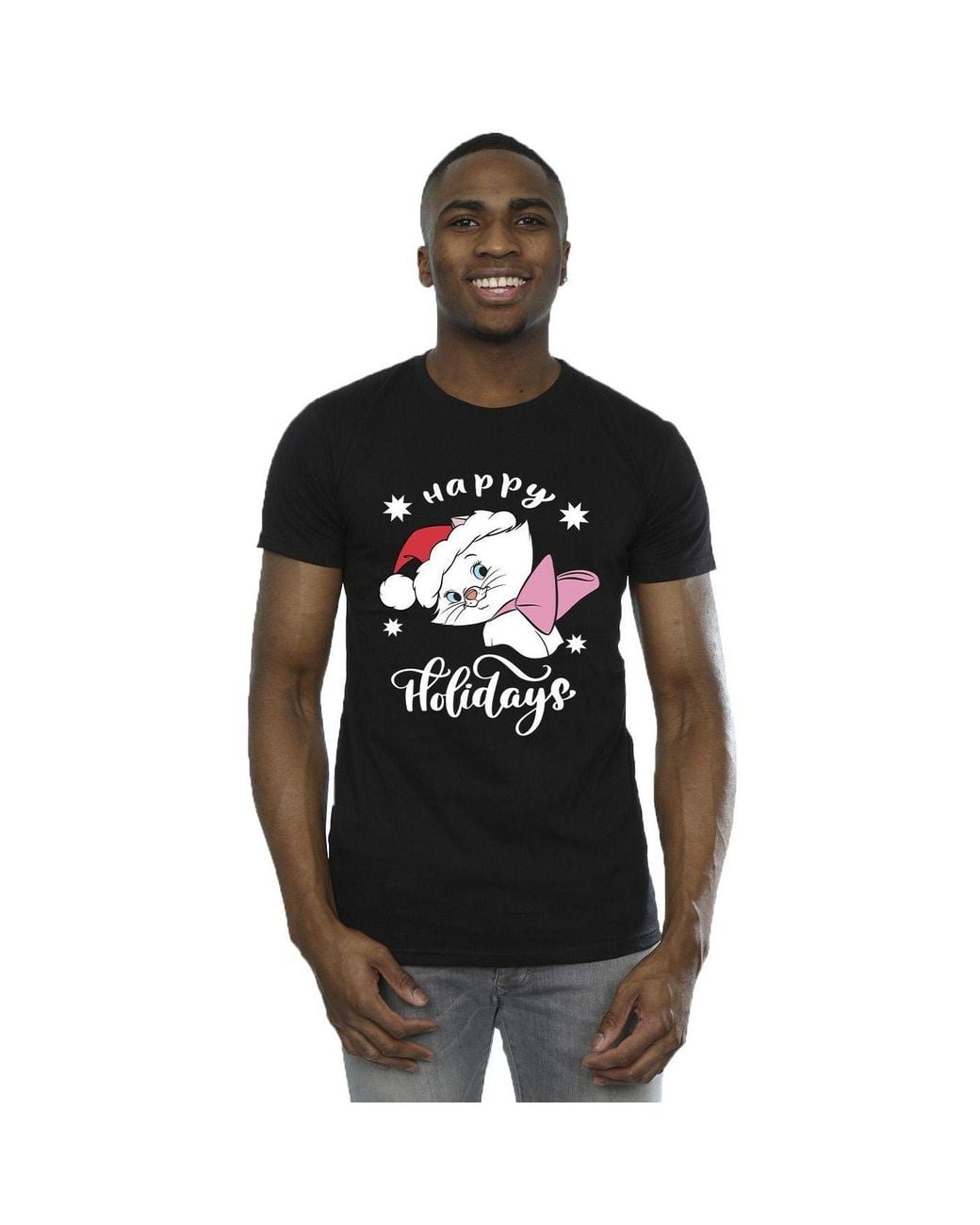 Disney Black The Aristocats Happy Holidays T-Shirt for men