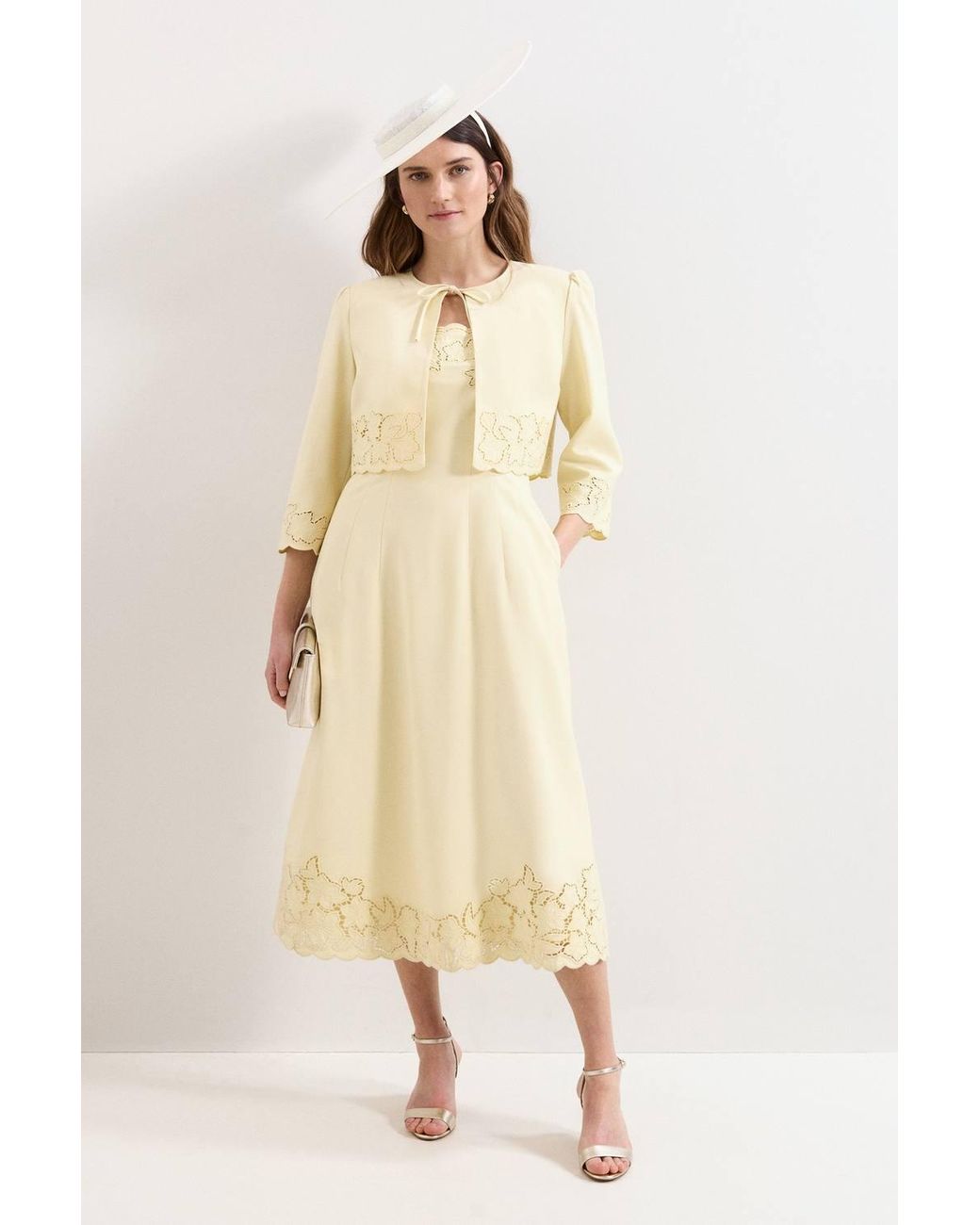 Phase Eight Natural Wilda Scalloped Lacy Midi Dress