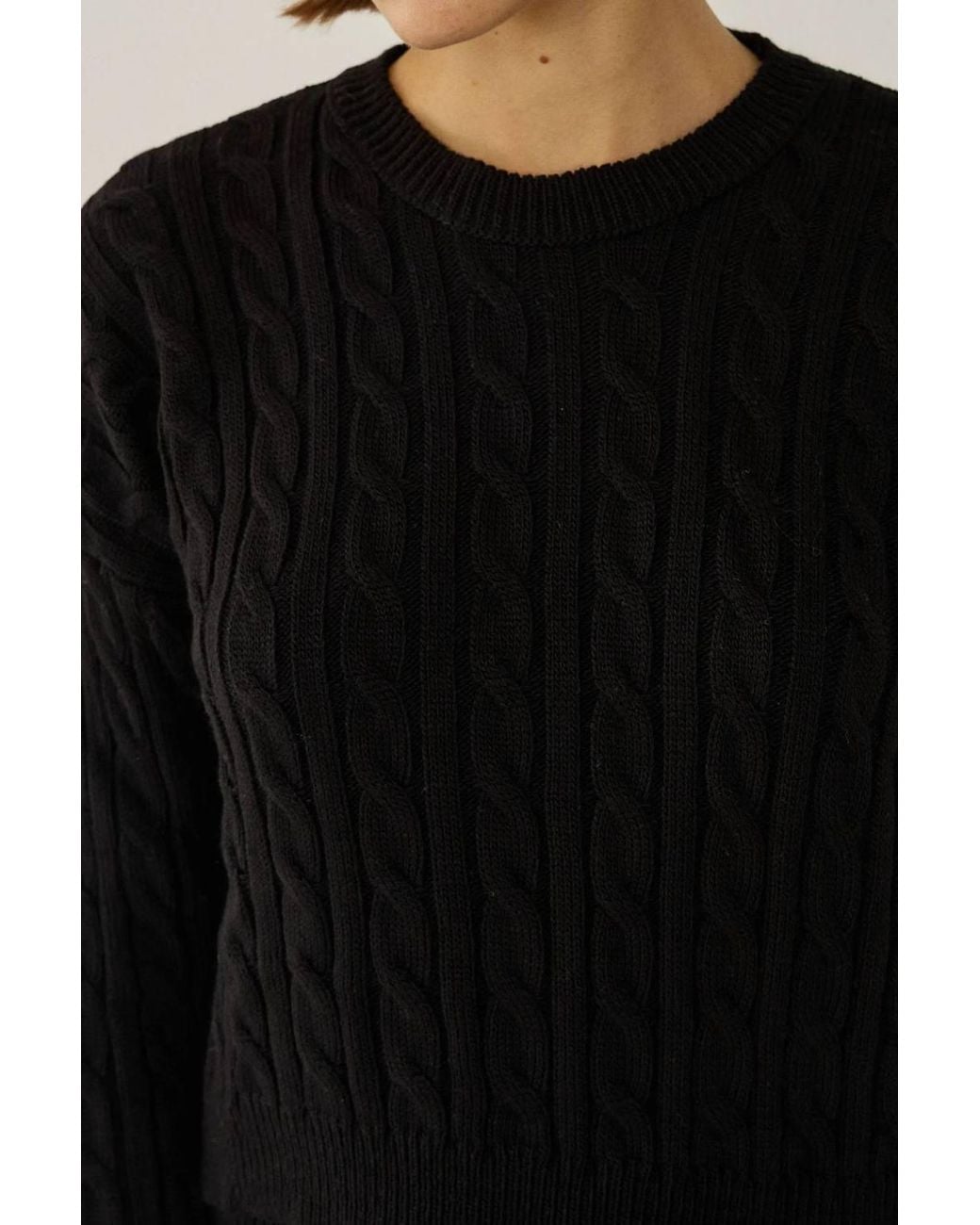 Hiccup Black Crew Neck Knitted Sweater & High Waist Mini Skirt 2 Pieces Set