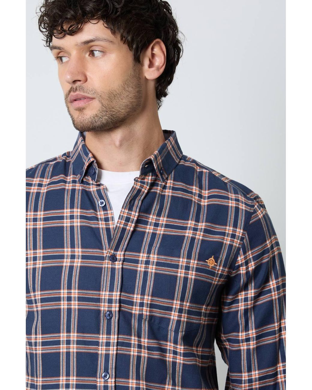 MAINE Blue Windowpane Check Long Sleeve Shirt for men