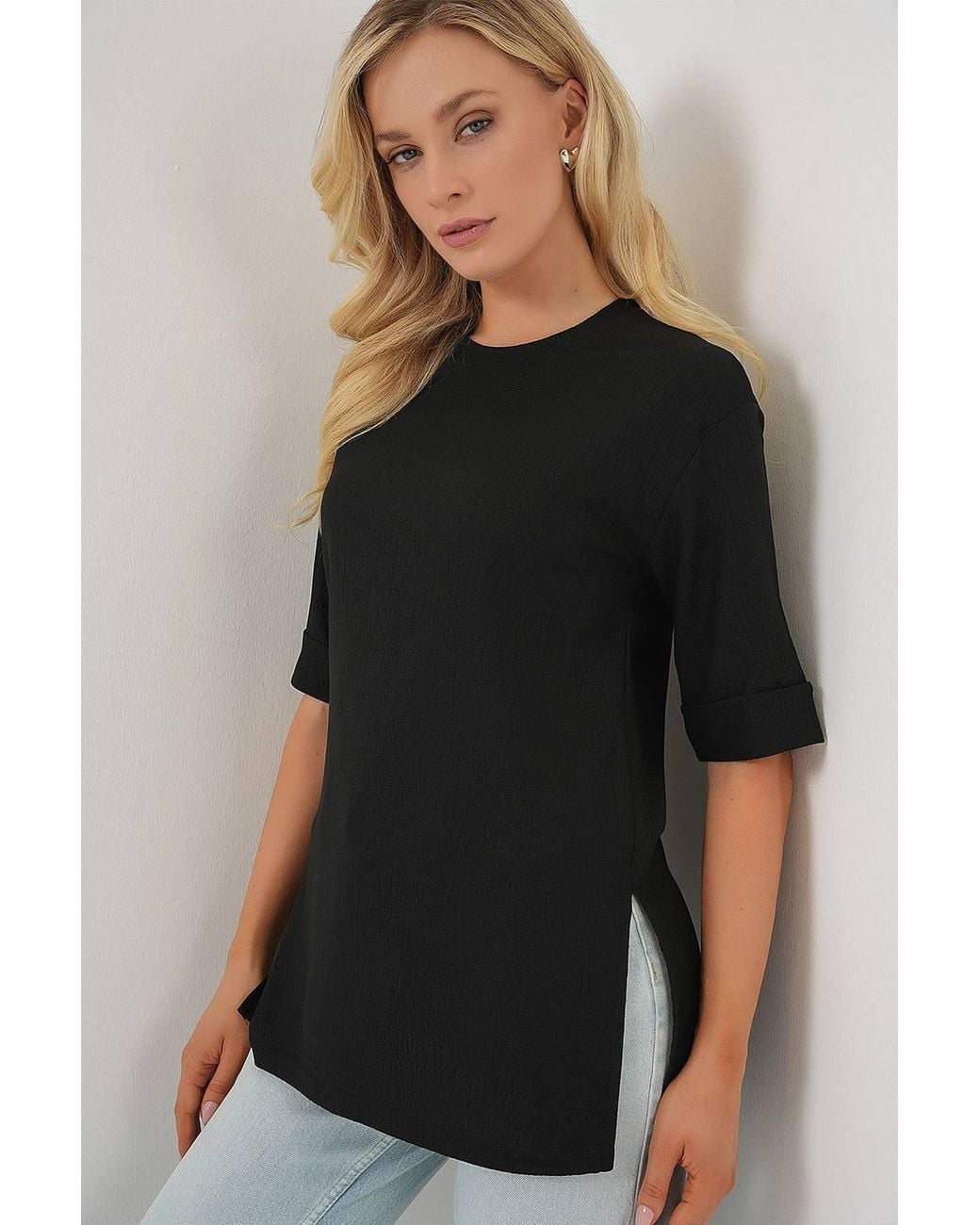 Bigdart Black Textured Crew Neck Short Sleeve T-Shirt