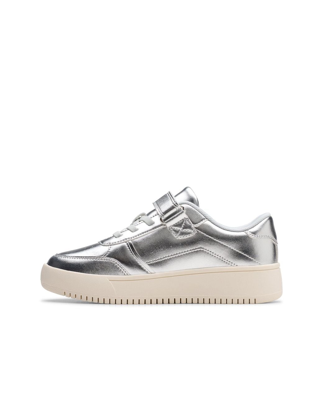 Clarks White Barley Step Kid Metallic Trainers, Riptape
