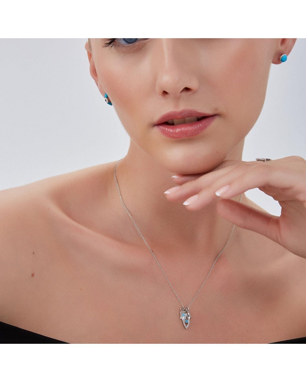 Spero London Metallic Hamsa Evil Eye Star Sterling Necklace
